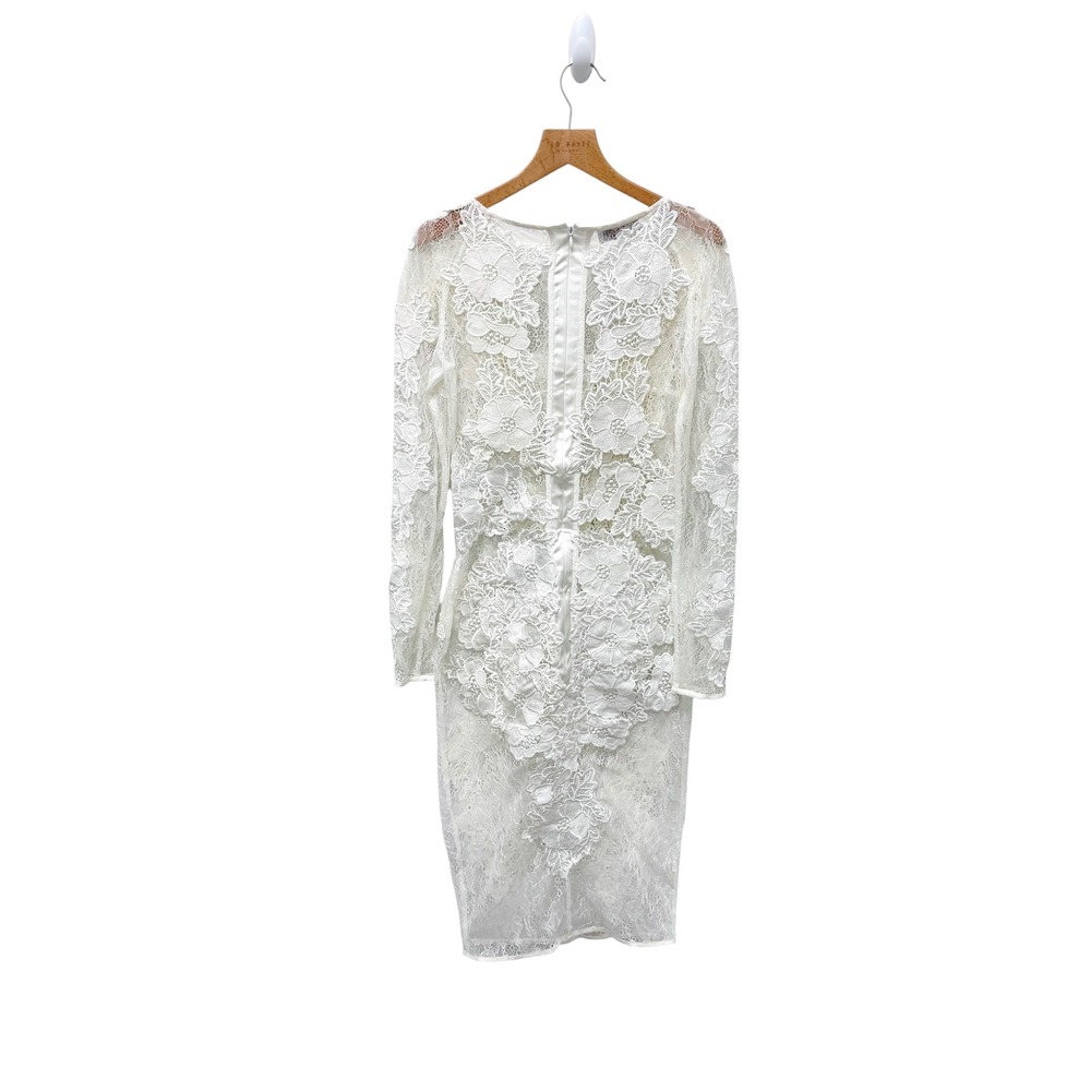 House of CB London White Lace Floral Applique Long Sleeve Midi Dress XS White - Picture 7 of 8